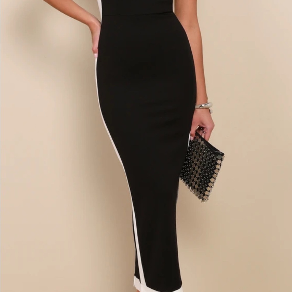 Lulu's Black and White Midi Skirt